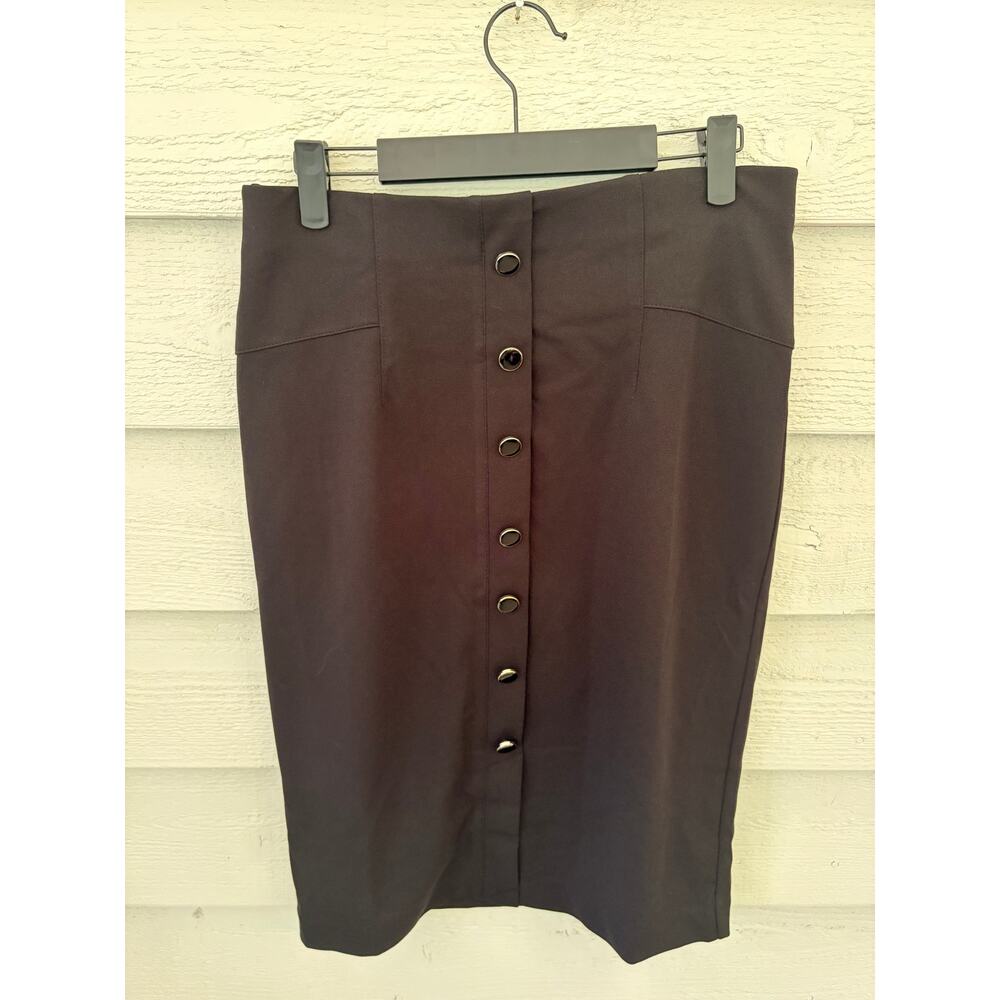 NYCC Black Button Front Pencil Skirt Size Small Career Office Chic - Picture 2 of 7